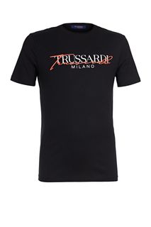 Черная футболка из хлопка с принтом Trussardi Jeans