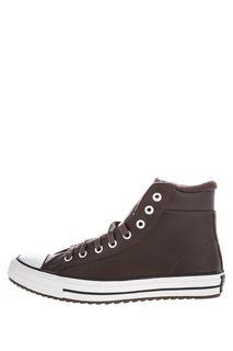 Высокие кожаные кеды коричневого цвета Converse