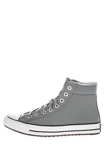 Высокие кожаные кеды серого цвета Converse