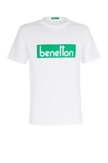 Белая хлопковая футболка с короткими рукавами United Colors of Benetton