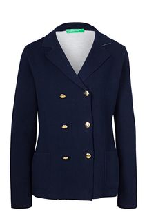 Короткий хлопковый кардиган синего цвета United Colors of Benetton