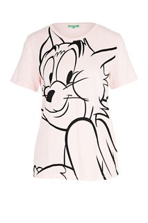 Футболка розового цвета с декоративным принтом Tom & Jerry United Colors of Benetton