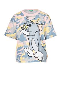 Разноцветная хлопковая футболка с камуфляжным принтом Tom & Jerry United Colors of Benetton