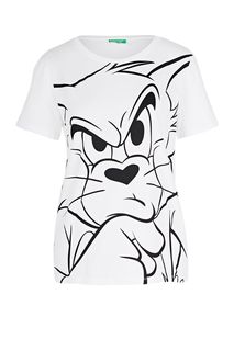 Футболка белого цвета с декоративным принтом Tom & Jerry United Colors of Benetton