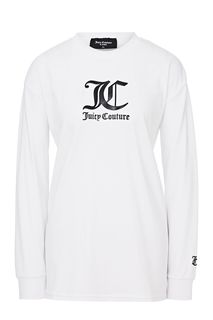 Белая хлопковая футболка с длинными рукавами Juicy Couture