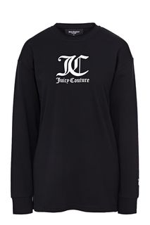 Черная хлопковая футболка с серебристым принтом Juicy Couture