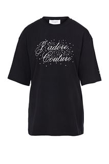 Черная футболка оверсайз с отделкой стразами Juicy Couture