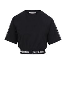 Укороченная хлопковая футболка с нашивками Juicy Couture