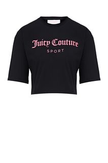 Укороченная хлопковая футболка с декоративным принтом Juicy Couture