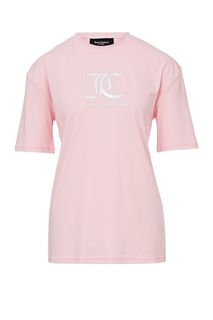 Розовая хлопковая футболка с серебристым принтом Juicy Couture