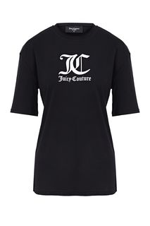 Черная хлопковая футболка с серебристым принтом Juicy Couture