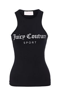 Черный хлопковый топ со светоотражающим принтом Juicy Couture