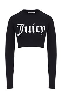 Укороченная хлопковая футболка со светоотражающим принтом Juicy Couture