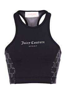 Короткий черный топ с монограммой бренда Juicy Couture