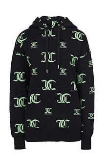 Черная хлопковая толстовка с контрастным принтом Juicy Couture