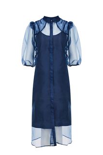 Синее полупрозрачное платье с застежкой на пуговицы Ichi