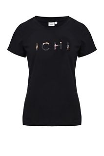 Черная хлопковая футболка с декоративными нашивками Ichi