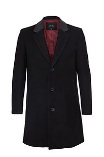 Полушерстяное пальто черного цвета на пуговицах Antony Morato