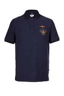 Синяя футболка поло из хлопка с вышивкой Aeronautica Militare