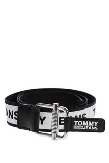 Черный текстильный ремень с контрастным принтом Tommy Jeans