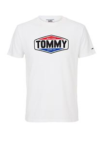 Белая футболка из хлопка с принтом Tommy Jeans