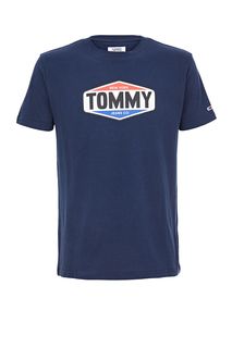 Синяя футболка из хлопка с принтом Tommy Jeans