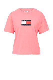 Розовая футболка из хлопка с логотипом бренда Tommy Jeans