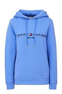 Хлопковая толстовка синего цвета с вышивкой Tommy Hilfiger