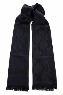 Синий шерстяной шарф с монограммой бренда Karl Lagerfeld