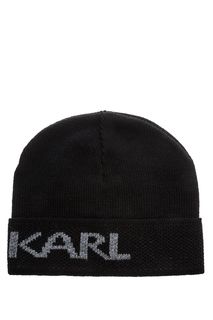 Черная шапка мелкой вязки с отворотом Karl Lagerfeld