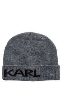 Серая шапка мелкой вязки с отворотом Karl Lagerfeld