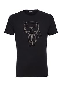 Футболка из хлопка с блестящим принтом Karl Lagerfeld