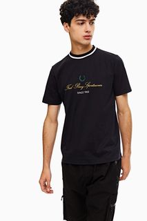 Темно-синяя футболка из хлопка с вышивкой Fred Perry