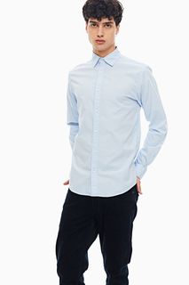 Голубая хлопковая рубашка приталенного кроя Jack & Jones