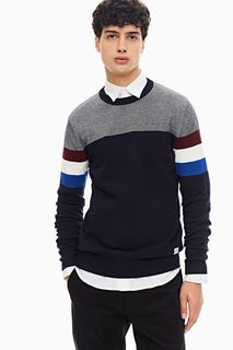Хлопковый джемпер синего цвета в полоску Jack & Jones