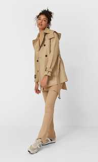 Stradivarius Тренч Из Непромокаемой Ткани С Капюшоном Женская Коллекция Бежевый Средний S