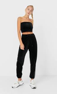 Stradivarius Бархатный Топ-Бандо Женская Коллекция Черный Xs