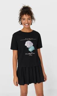 Stradivarius Футболка С Цветочным Принтом Женская Коллекция Черный L