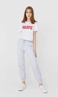 Stradivarius Укороченная Футболка С Принтом Женская Коллекция Белый S