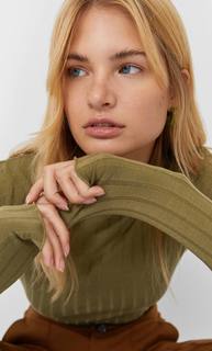 Stradivarius Лонгслив С Волнистыми Кромками Женская Коллекция Хаки L