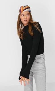 Stradivarius Лонгслив С Волнистыми Кромками Женская Коллекция Черный M