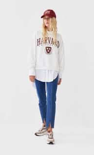 Stradivarius Толстовка С Надписью Harvard Женская Коллекция Цвет Небеленого Полотна S