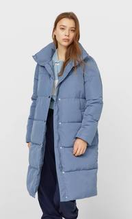 Stradivarius Длинное Стеганое Пальто Женская Коллекция Индиго S