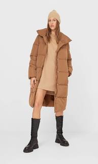 Stradivarius Длинное Стеганое Пальто Женская Коллекция Жженый Xs