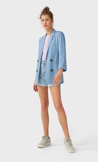 Stradivarius Двубортный Пиджак Без Застежки Женская Коллекция Синий M