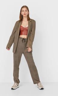 Stradivarius Открытый Пиджак В Клетку Женская Коллекция Цвет Камня L