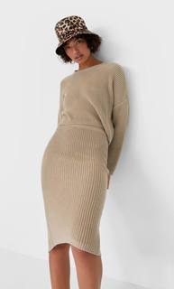 Stradivarius Трикотажная Юбка Миди Женская Коллекция Цвет Камня M