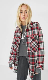 Stradivarius Куртка Рубашечного Кроя В Клетку Женская Коллекция Красный Xs