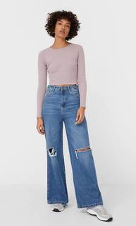 Stradivarius Укороченный Топ С Эффектом Потертости Женская Коллекция Multicolor L
