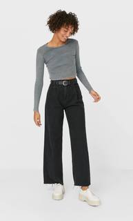 Stradivarius Укороченный Топ С Эффектом Потертости Женская Коллекция Пестро-Серый L